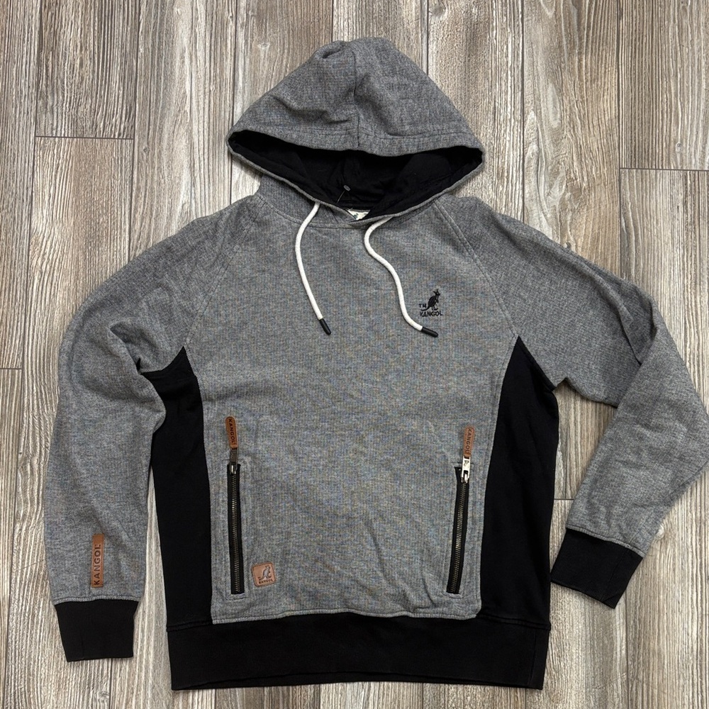 Kangol Gray and Black Hoodie with Leather Tags